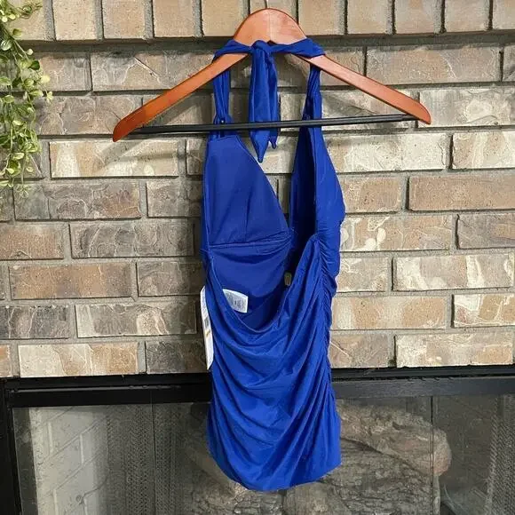 Carmen Marc Valvo Ruched Bow-Front Halter Tankini - Picture 3 of 3